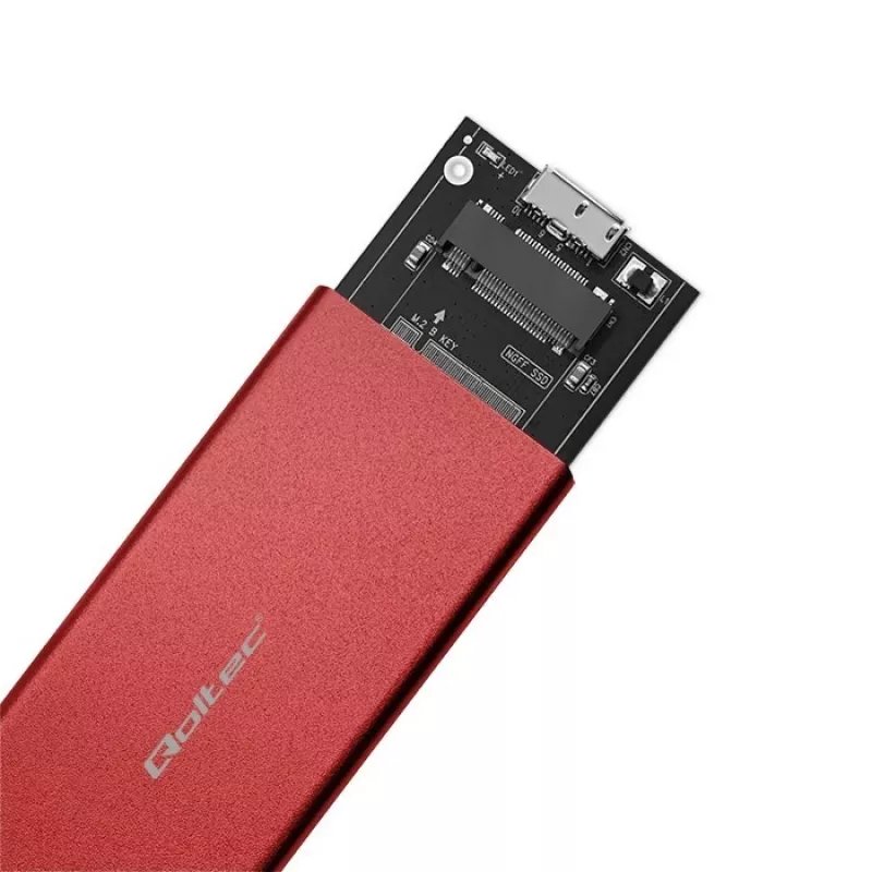SSD-korpus QOLTEC 51831 USB 3.0 M.2 SATA draividele kuni 2 TB, punane, toetab 30 mm pikkust, kuni 4 draivi