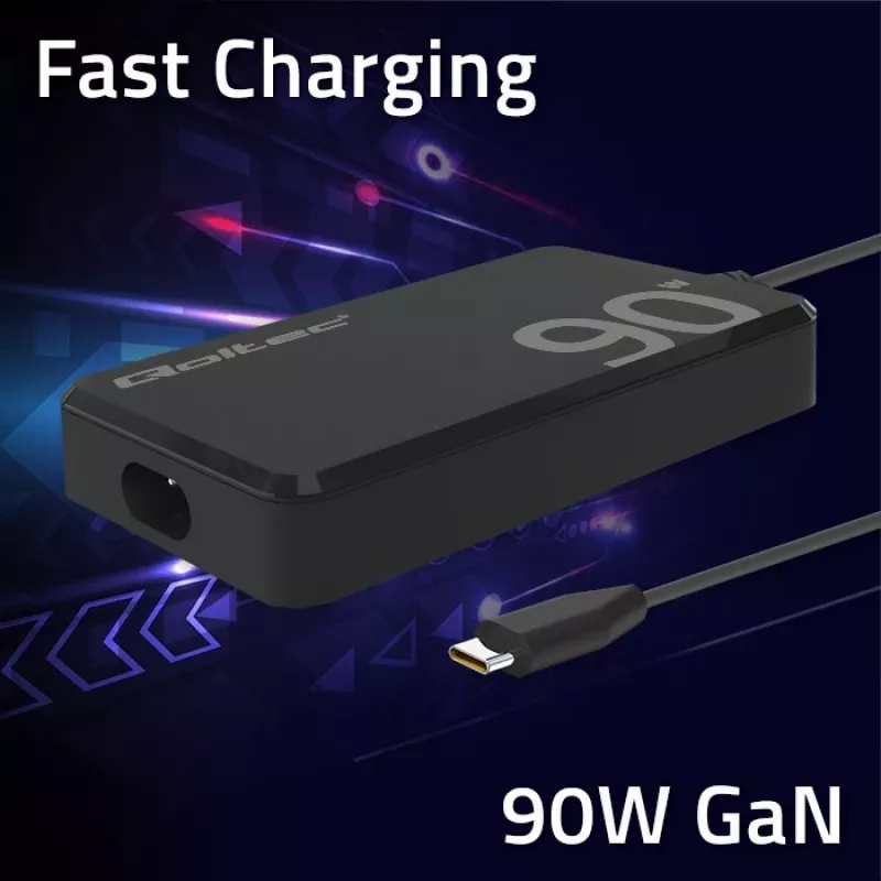 Qoltec 90W GaN Super Fast SLIM seinadapter | XP | 5-20V | 4,5A | USB-C 3.1 | sülearvuti | MacBook | nutitelefon | + kaabel