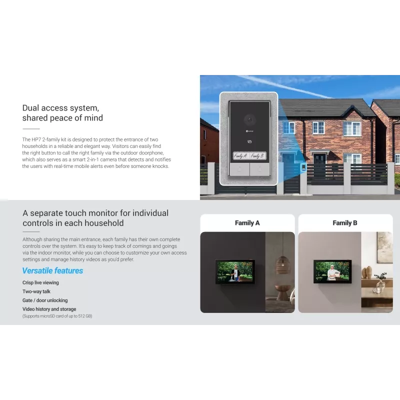 Video Intercom Touch Monitor EZVIZ 7 inch Model 318500248 — Separate Control for 2-Family Units