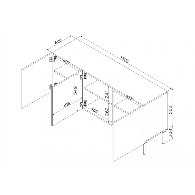 3D kummut PALAZZO BIS 151x40x75 valge matt