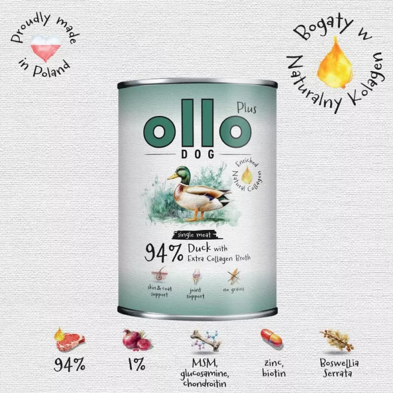 Ollo Plus Kolagen duck 400g dog food can