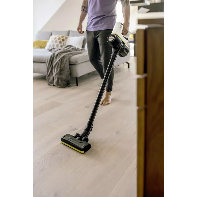2-in-1 püsttolmuimeja Kärcher VC 4, kotita, juhtmeta 21.6 V Liitium-ioon, 30 min tööaeg, HEPA, 2 kiirust, kollane/must