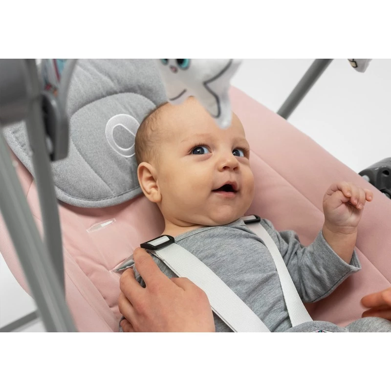 Baby bouncer Lionelo OTTO COZY hall — kompaktne beebikiik, pehme iste, turvarihmad
