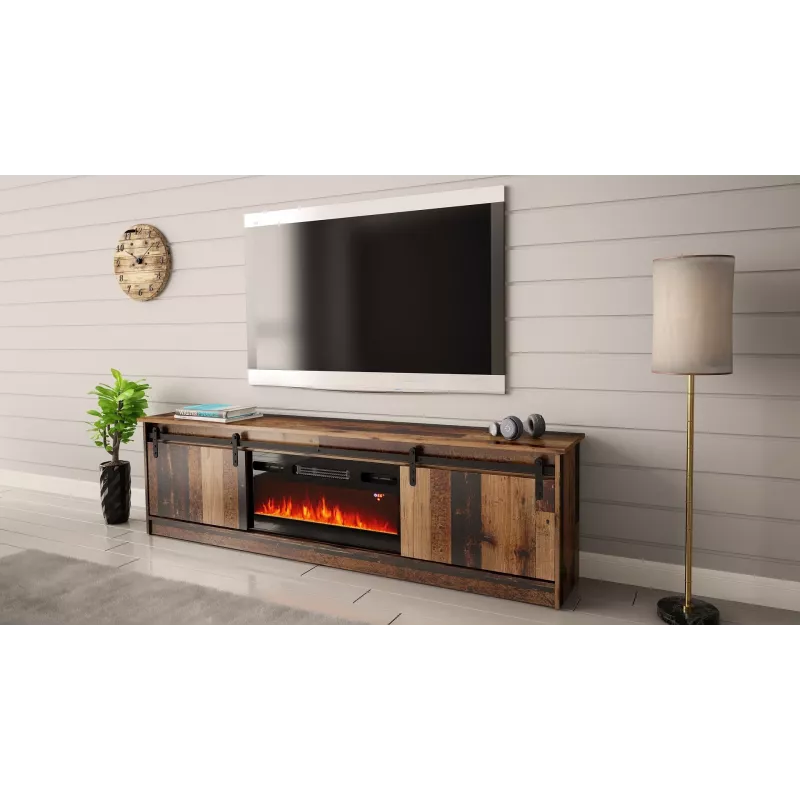TV-kapp Cama Meble GRANERO koos kaminakapiga, 2000×567×350 mm, puitlaastplaat/MDF, 2 lükandust, matt vana puit