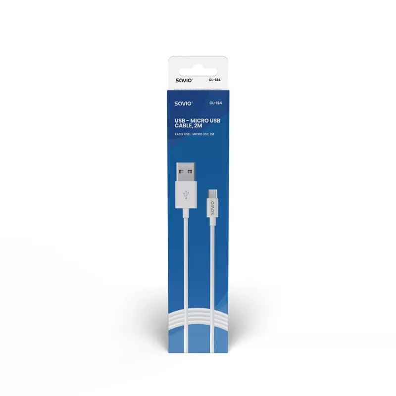 USB-kaabel SAVIO CL-124 USB 2.0, USB A pistik Micro-USB B-le, 2 m, valge