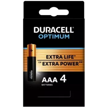 Duracell OPTIMUM AAA leelispatareid, 4 tk pakendis — kauakestev energia väikestele seadmetele