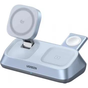 UGREEN MagFlow W711 3-in-1 magnetiline Qi2 25W juhtmevaba laualadija iPhone'ile, AirPodidele ja Apple Watchile, hõbedane