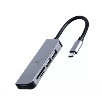 Sülearvuti dokkimisjaam Gembird UHB-CM-CRU3P1U2P2-01 — USB 3.2 Gen 1 Type-A, MicroSD/SD/SDHC/SDXC kuni 128 GB, hõbedane