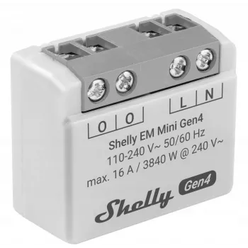 Nutirelee Shelly Relay EM Mini Gen4 1-kanaliline Wi‑Fi Matter Zigbee Bluetooth 8A, 110–240 V, energiamõõtur