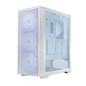 Arvutikorpus LOGIC Dart Pro Midi ARGB valge — Midi Torn, ATX, 456×200×385 mm, max GPU 34 cm, CPU jahuti kõrgus 155 mm, 3x120 mm ees + 1x120 mm taga, USB 3.0 x2, USB-C x1