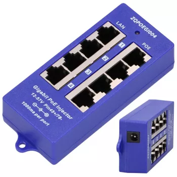 PoE-injektor Extralink Gigabit 4-pordiline, 4x 1000 Mb/s RJ45, 48 V, sinine/must
