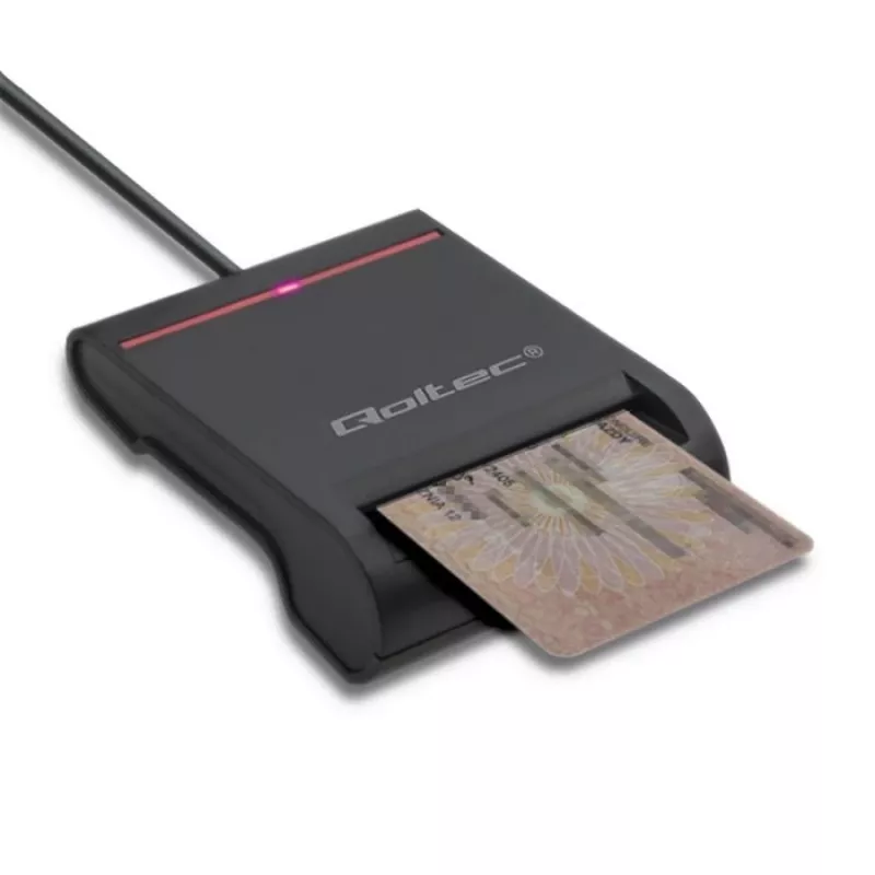 ID-kaardi lugeja QOLTEC Smart chip ID-kaardi skanner — USB, must, 84,5×65×16 mm, 63 g