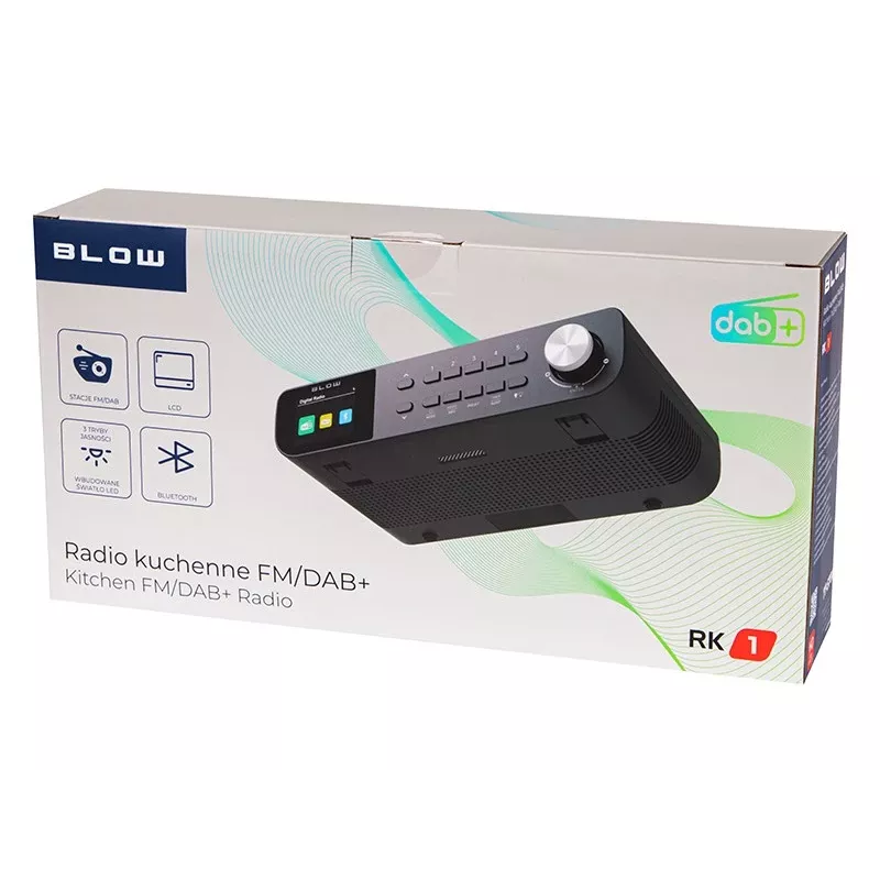 Köögi kaasaskantav FM/DAB+ raadio BLOW RK1 — kompaktne must, patarei- või vooluvõrgu toide