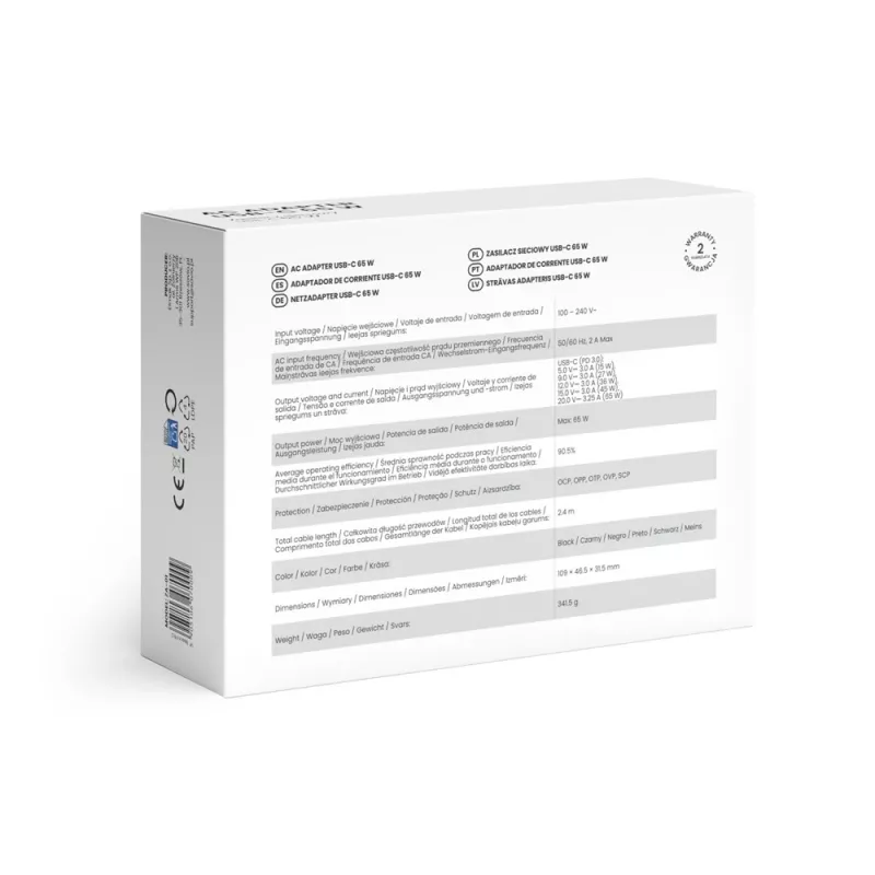 Sisene vahelduvvoolu laadija SAVIO ZA-01, 65 W USB-C PD 3.0, 100–240 V sisend, ühe pordiga, must