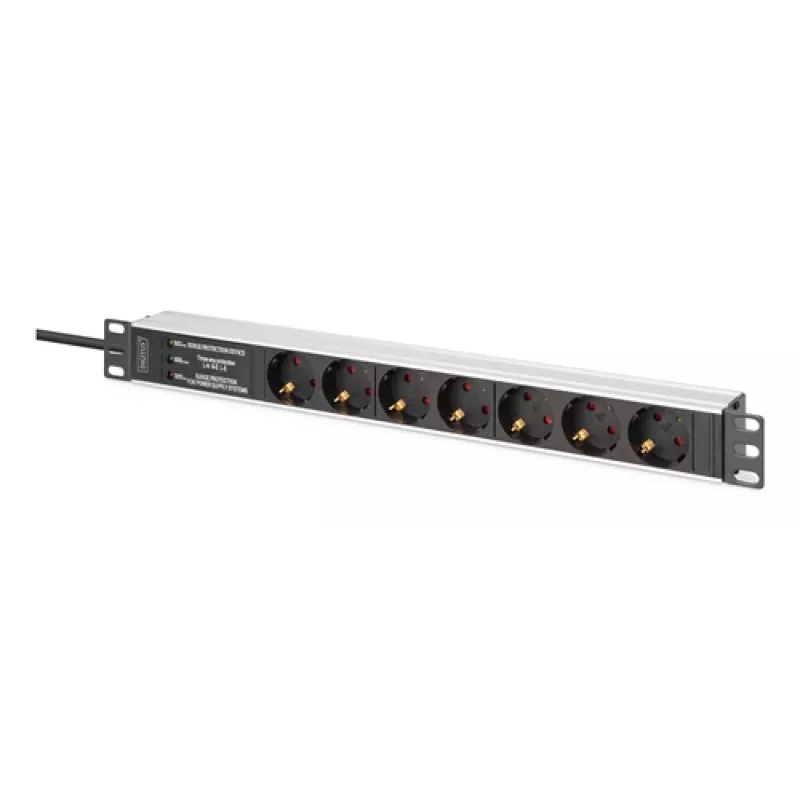 Digitus DN-95441 toitejaotusseade PDU 7 vahelduvvoolupistikupesa 1U Must Hõbedane