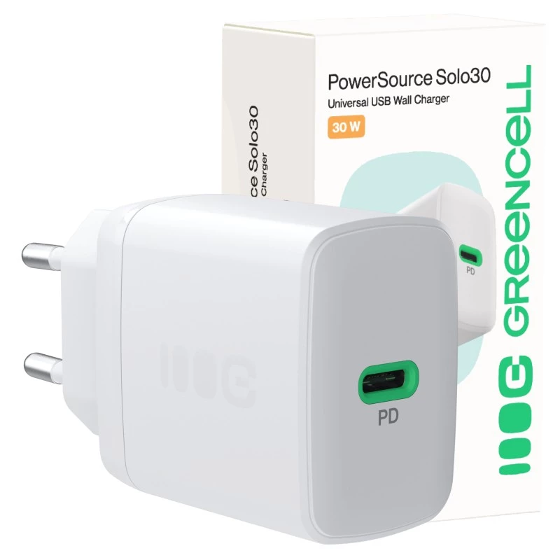 Toiteadapter roheline Cell PowerSource Solo30 30W valge — USB-C laadija, 30W väljund