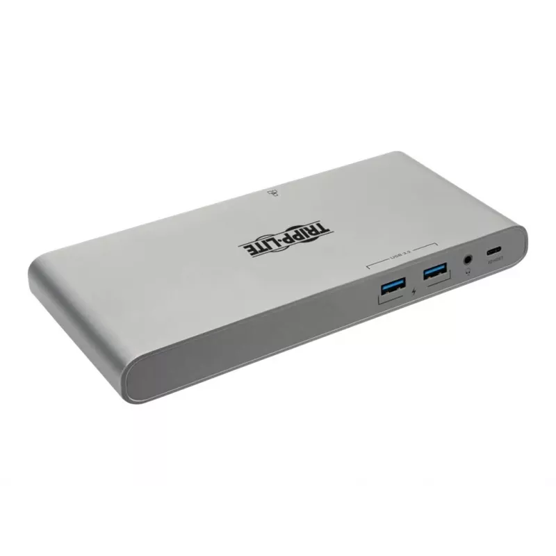 Eaton Tripp Lite USB-C dokk, kolmekordne ekraan - 4K HDMI/DisplayPort, VGA, USB 3.2 Gen 1, USB-A/USB-C jaotur, GbE, 100W PD laadimine, rahvusvahelised toitekaablid - dokkimisjaam - USB-C