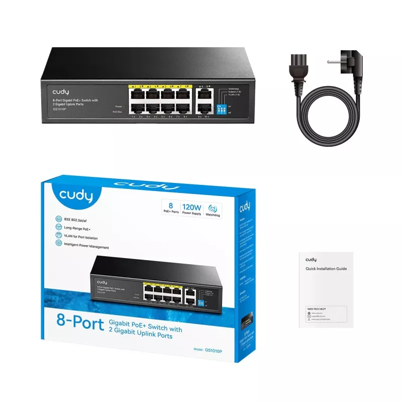 Cudy GS1010P võrgulüliti Gigabit Ethernet 10 porti PoE
