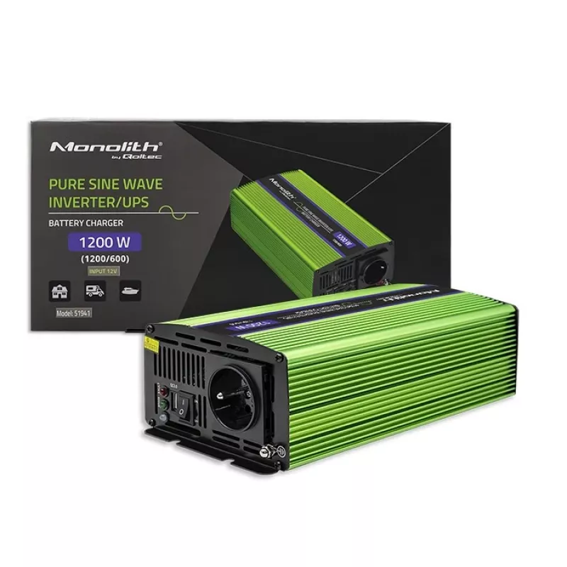 Autoinverter Qoltec Monolith 1200 W roheline 12 V