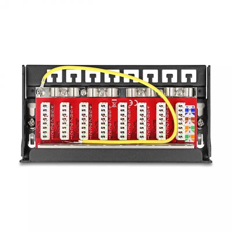 Patch-paneel DELOCK Mini Desktop RJ45 8-pordine Cat.6A varjestatud must lauale, seinale või DIN-liistule