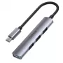 USB-C jaotur Unitek H1208B — 1x USB-A 5 Gbps, 3x USB-A 2.0, USB-C host, alumiiniumkorpus, 0,20 m kaabel