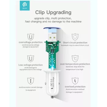 Autolaadija Devia Mushroom seeria QC3.0 18W kuldne – USB Quick Charge 3.0, 18W väljund