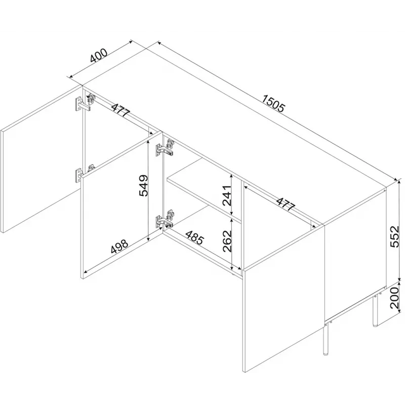 Kummut cama meble ISLA 1505x400x750 mm, kašmiirmatt, puitlaastplaat
