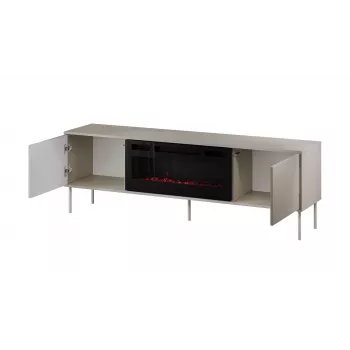 TV-kapp kaminaga Cama Meble TRESSE 180x40x54,5 cm — must raam, cashmere matt pealispind