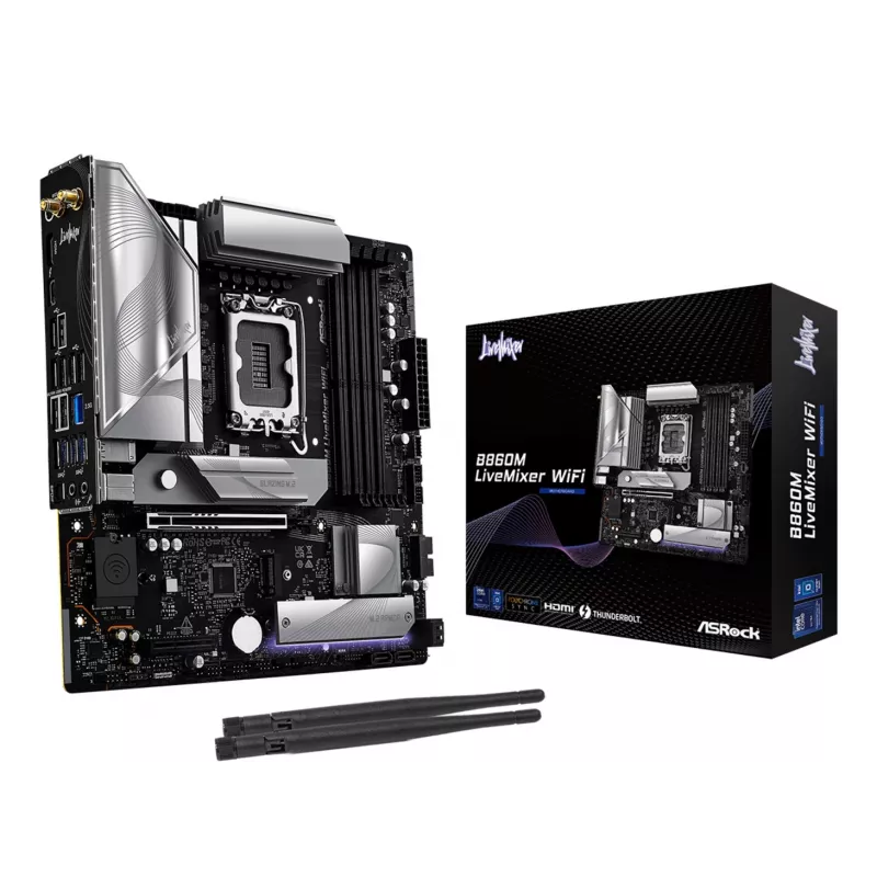 Emaplaat ASRock B860M LiveMixer WiFi — Intel B860, LGA 1851, micro ATX, DDR5, 4x DIMM, Wi‑Fi 6E, 2.5Gb LAN