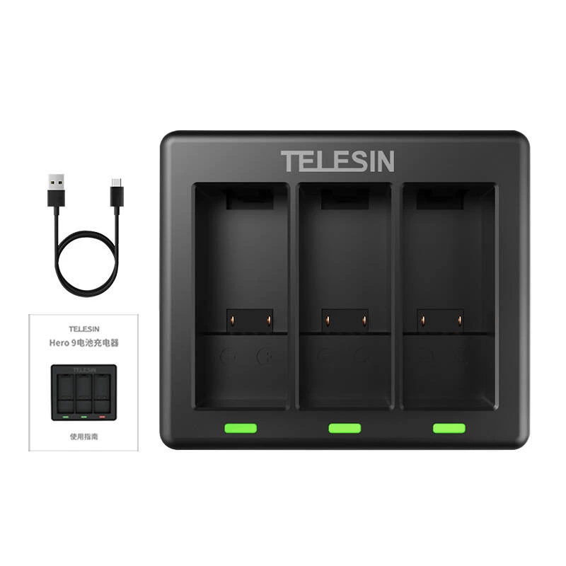 3-pesaline laadija Telesin GoPro Hero 12 / Hero 11 / Hero 10 / Hero 9 jaoks