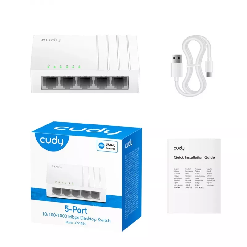 Võrgukommutaator Cudy GS105U — Haldamata 5-pordine Gigabit Ethernet (10/100/1000), valge, 5 V