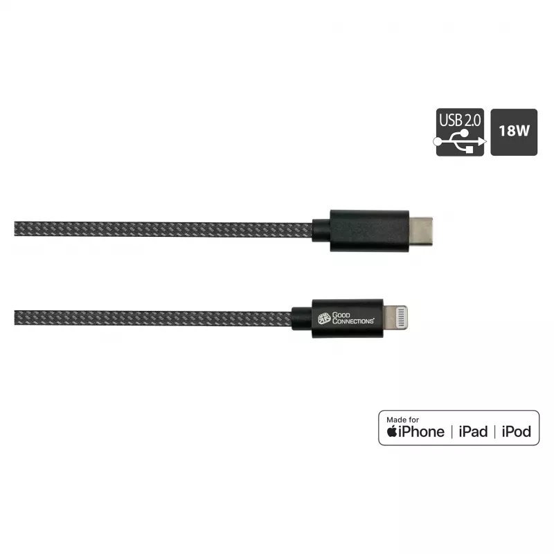 Good Connections USB 2.0 Lade- und Datenkabel für iPhone/iPad/iPod USB-C Stecker an Lightning - Das hochwertig verarbeitete und offiziell von Apple ze