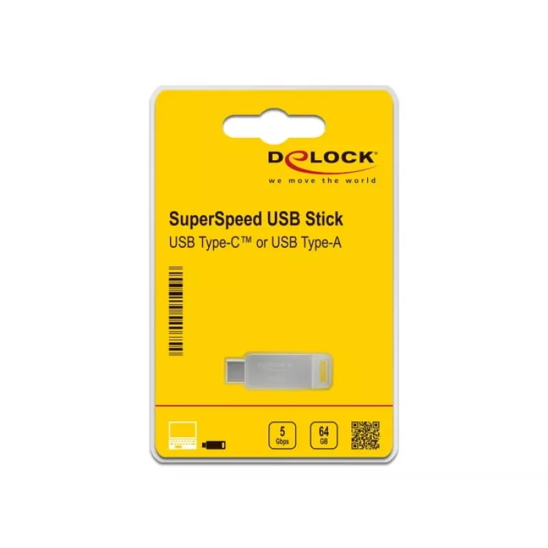 USB-mälupulk DeLOCK 64 GB USB-C Type-A pöördmetallkorpuses