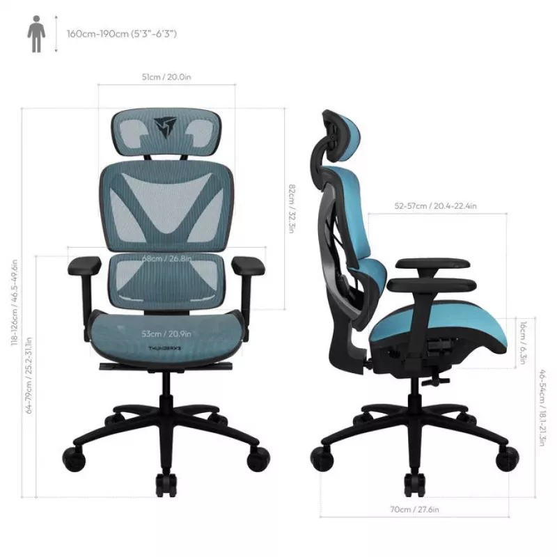 ThunderX3 XTC Ergonoomiline kontoritool - must/sinine