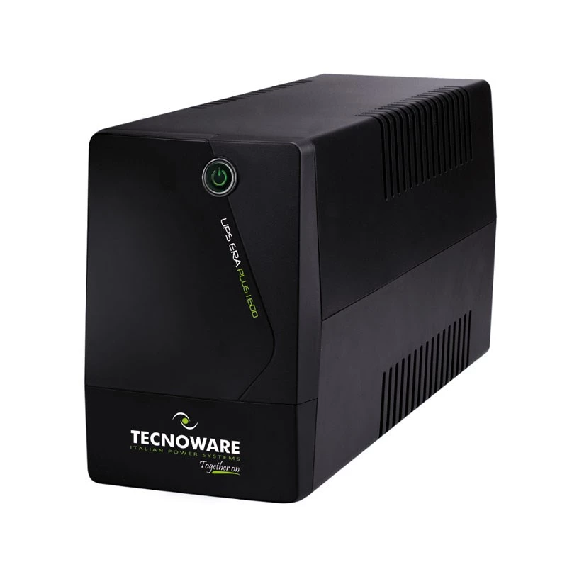 Katkematu toiteallikas TECNOWARE Era Plus 1600 — Line‑Interactive UPS 1.6 kVA / 1120 W, 2 vahelduvvoolu pistikupesa, USB Type‑B, must
