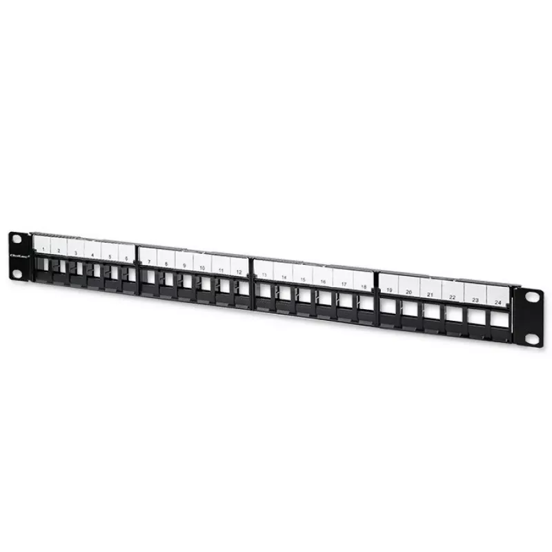Qoltec 54516 19-tollise serverikapi paigutuspaneel, 24 porti, 1U, UTP, must