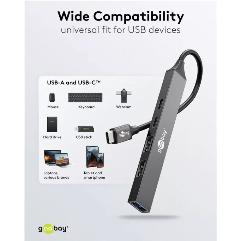 Goobay Slim 5-Port USB-Hub, USB-C™ USB-C™/USB-A, USB 3.2 (74460)