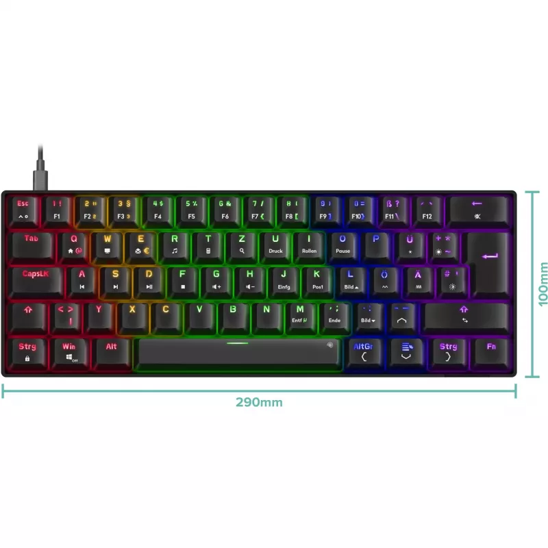 Mehaaniline mänguklaviatuur Speedlink ATMOS RGB — kompaktne paigutus, RGB-taustvalgustus
