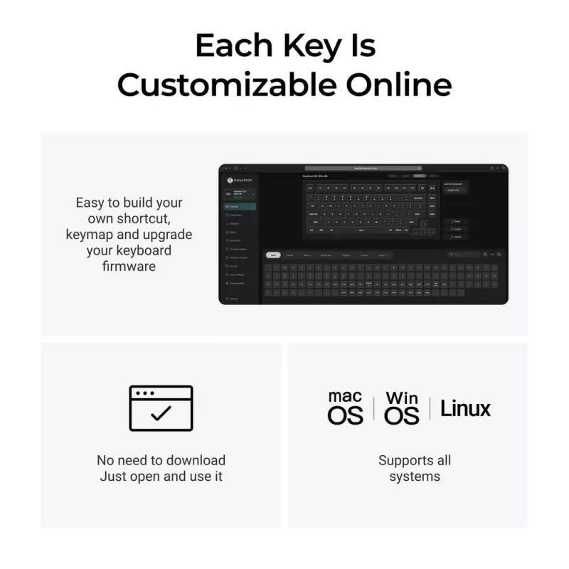 Mehaaniline klaviatuur Keychron Q1 Ultra 8K — 75% formaat, USB + RF Wireless + Bluetooth, RGB LED, must
