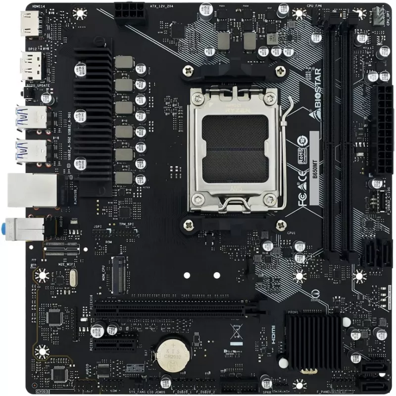 Emaplaat BIOSTAR B650MT Micro ATX, AMD B650, Socket AM5, DDR5, 2x DIMM, 96GB, 1x M.2, 4x SATA III, Gigabit LAN