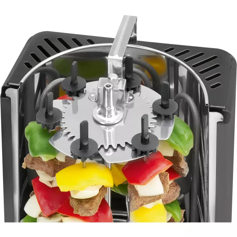 Vertikaalne elektriline multigrill CLATRONIC DVG 3686 — 1400 W, must, pöörlev varras ja 6 varrast