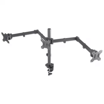 Manhattan Triple Desk Mount for TV & Monitors, ekraanidele: 10 inch kuni 27 inch, klambrikinnitus, VESA ühilduvus: 75x75 ja 100x100 mm – kontrolli ekraani tagaküljel olevate nelja kinnitusava mõõtmeid, et veenduda sobivuses, maks 7 kg (igaüks), must, kronstein, eluaegne garantii