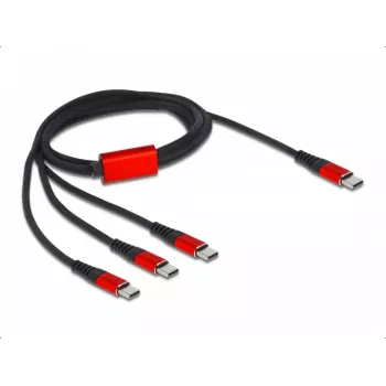 USB laadimiskaabel DeLOCK 3-in-1 USB USB-C kuni 3x USB USB-C 1 m must/punane