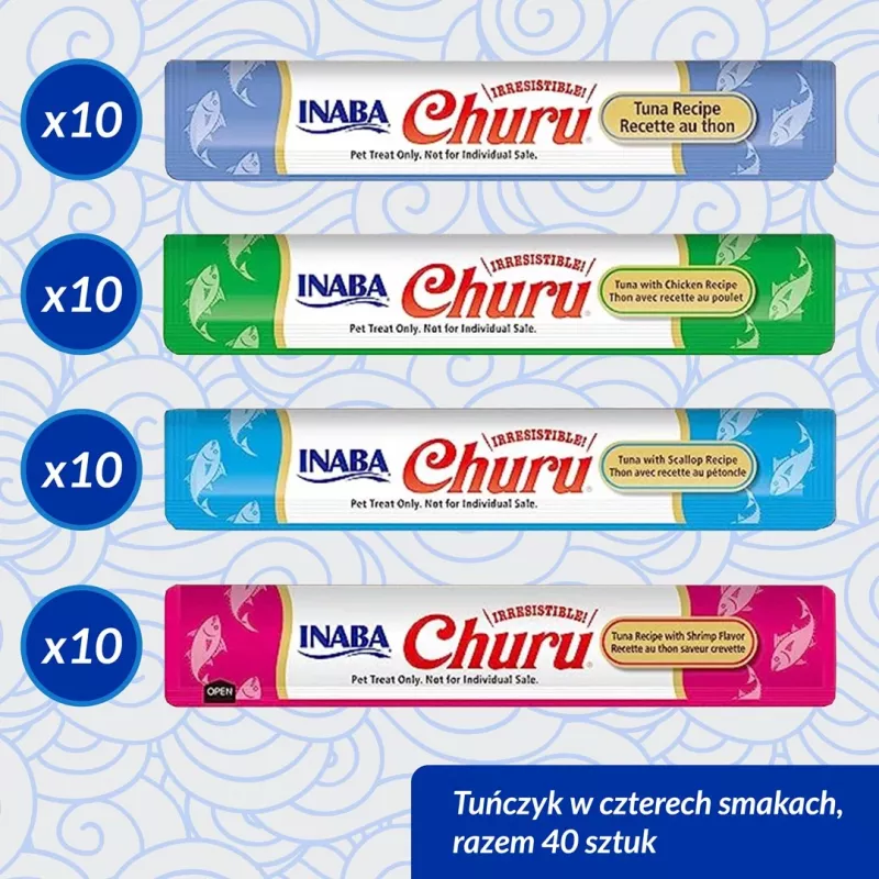 Märjad kassi maiused INABA Churu Variety Box — Tuunikala, 40 × 14 g pastakotikesed, teraviljavaba, gluteenivaba