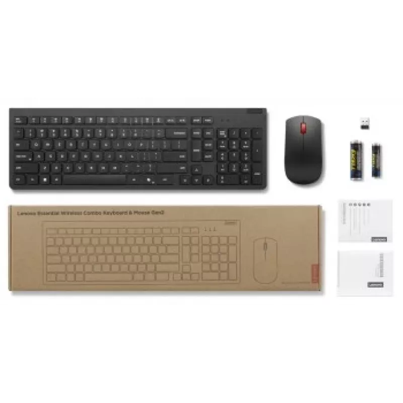 Juhtmevaba klaviatuuri ja hiire komplekt Lenovo Essential Wireless Combo Gen2 — must, kompaktne paigutus, juhtmevaba ühendus