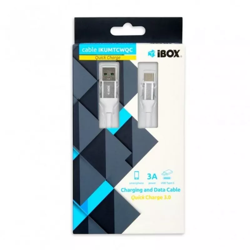 USB A – USB C kaabel IBOX IKUMTCWQC 1,5 m, USB 2.0, 3 A, valge