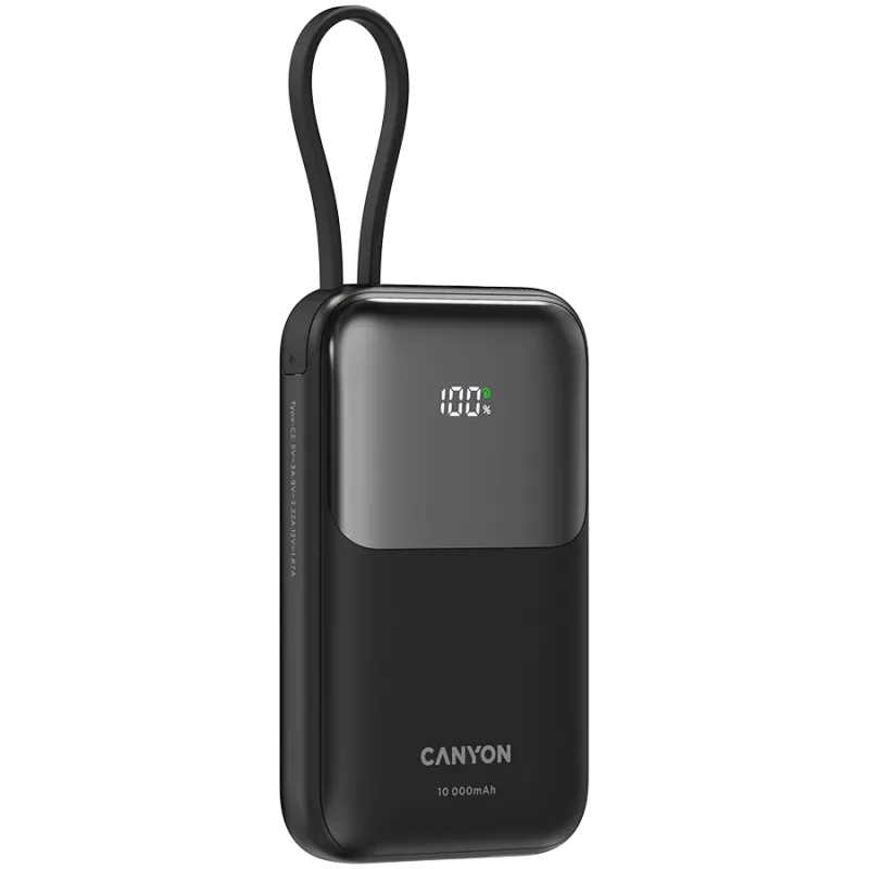 CANYON OnPower 101 sisseehitatud kaabliga 10000 mAh PD22.5W must