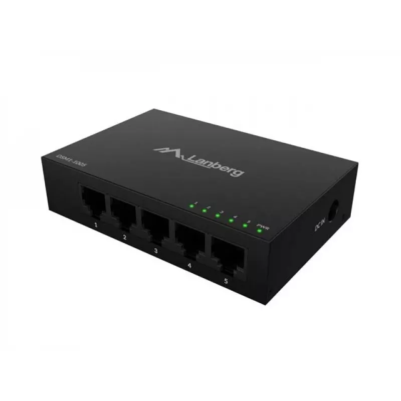 Võrgukommutaator LANBERG DSM1-1005 5x 1 Gb/s haldamata töölaua, metallkorpuses, 12V