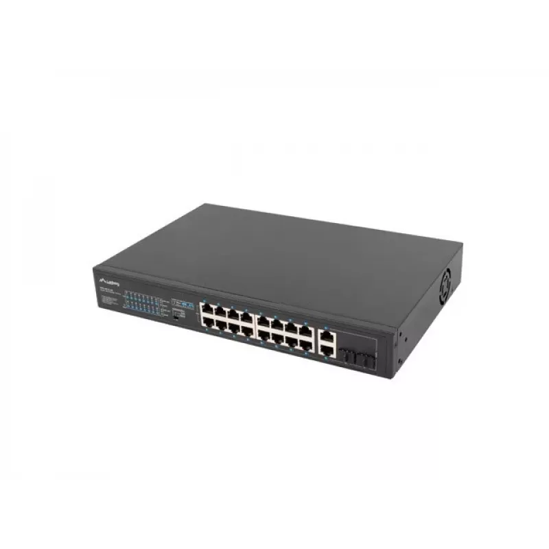 Haldamatu lüliti LANBERG RSFE-16P-2C-250 — 18-port Gigabit, 16x PoE+ (30W), 2x SFP, 250W, 1U, metall, riiulipaigaldus