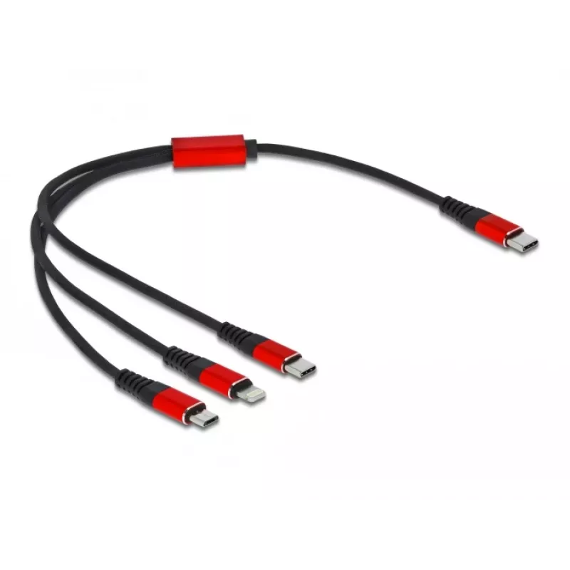 USB-laadimiskaabel DeLOCK 86710 3-ühes USB USB-C – Lightning – Micro USB 30 cm must punane